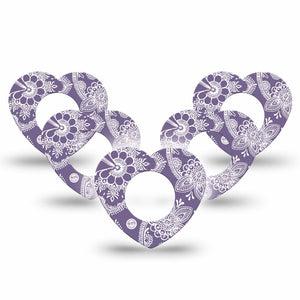 ExpressionMed Purple Henna Freestyle Libre 2 and Libre 2 Plus Heart Shape Tape, Abbott Lingo, 5-Pack Tape Henna Art, Fixing Ring Tape CGM Design