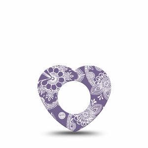 ExpressionMed Purple Henna Freestyle Libre 2 and Libre 2 Plus Heart Shape Tape, Abbott Lingo, Single Tape Henna Tattoo, Fixing Ring Tape CGM Design