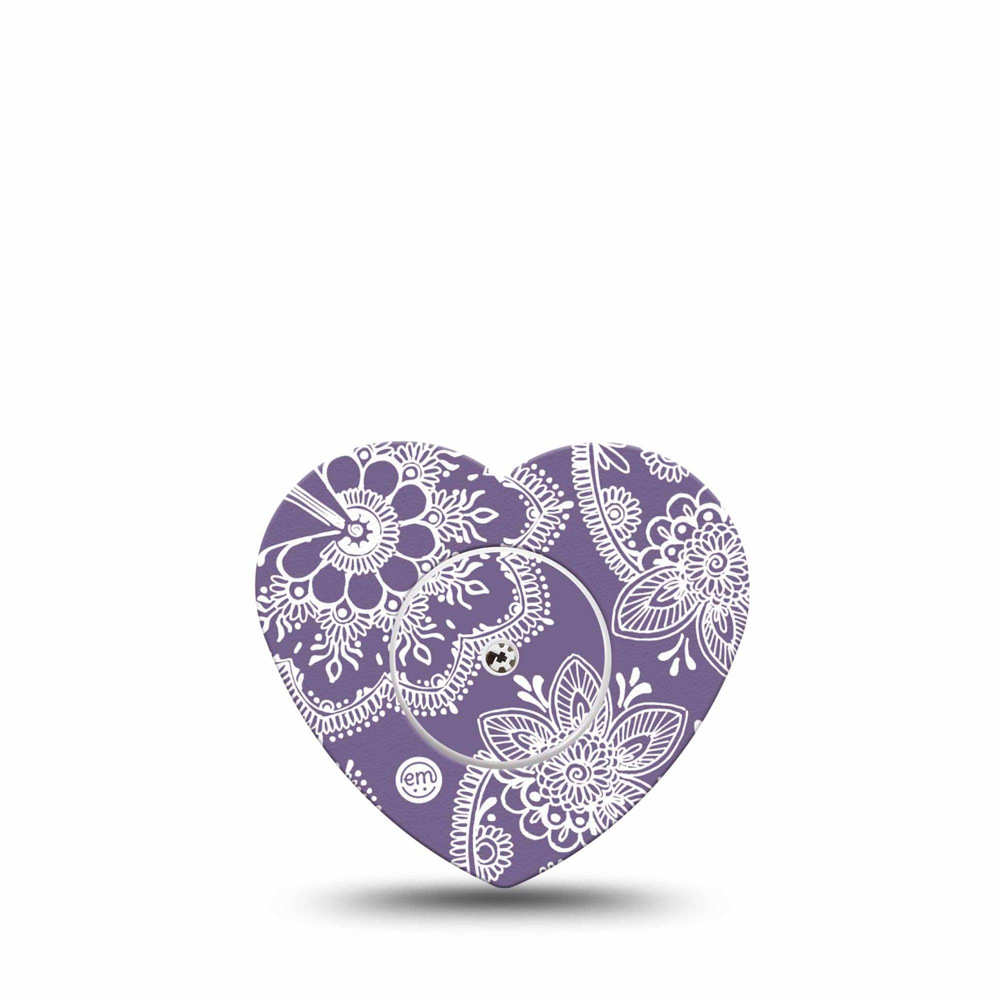 ExpressionMed Purple Henna Freestyle Libre 2 and Libre 2 Plus Heart Shape Tape, Abbott Lingo, Single Tape and Single Sticker Henna Design, Fixing Ring Tape CGM Design