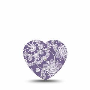 ExpressionMed Purple Henna Freestyle Libre 2 and Libre 2 Plus Heart Shape Tape, Abbott Lingo, Single Tape and Single Sticker Henna Design, Fixing Ring Tape CGM Design