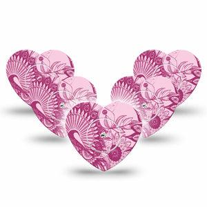 ExpressionMed Magenta Dani Freestyle Libre 2 and Libre 2 Plus Heart Shape Tape, Abbott Lingo, 5-Pack Tape and 5-Pack Sticker Magenta Design, Fixing Ring Tape CGM Design