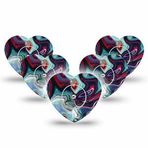ExpressionMed Moody Marble Freestyle Libre 2 Heart Shape Tape, Abbott Lingo, 5-Pack Stylish Surface Adhesive Patch CGM Design with center stickers