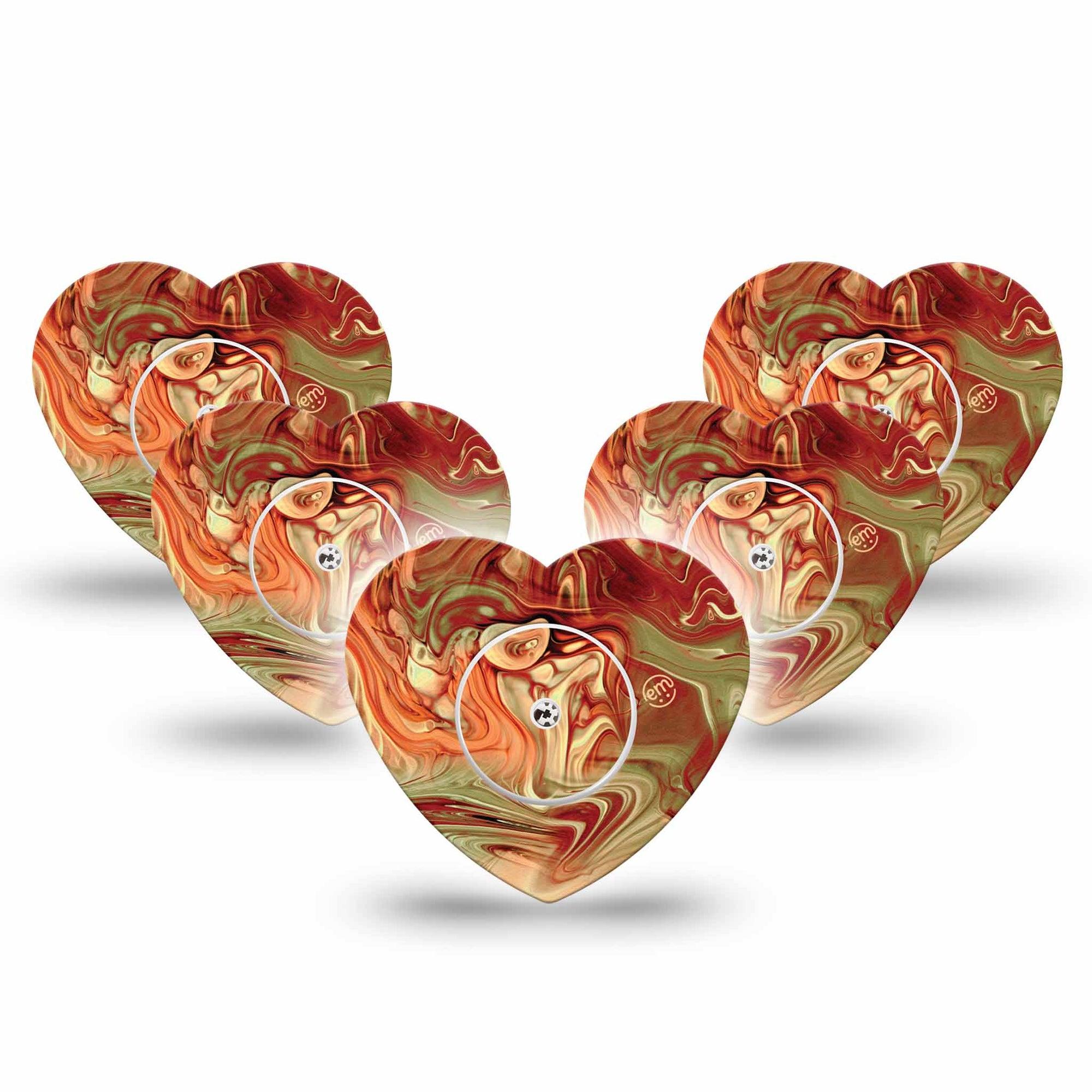 ExpressionMed Rustic Marble Freestyle Libre 2 Heart Shape Tape, Abbott Lingo, 5-Pack Weathered Texture Adhesive Patch CGM Design with center stickers