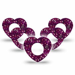 ExpressionMed Pink Sequins Freestyle Libre 2 and Libre 2 Plus Heart Shape Tape, Abbott Lingo, 5-Pack Tape Glam Sequins, Adhesive Patch CGM Design