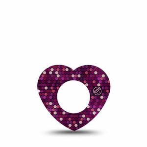 ExpressionMed Pink Sequins Freestyle Libre 2 and Libre 2 Plus Heart Shape Tape, Abbott Lingo, Single Tape Sequin Shine, Adhesive Patch CGM Design
