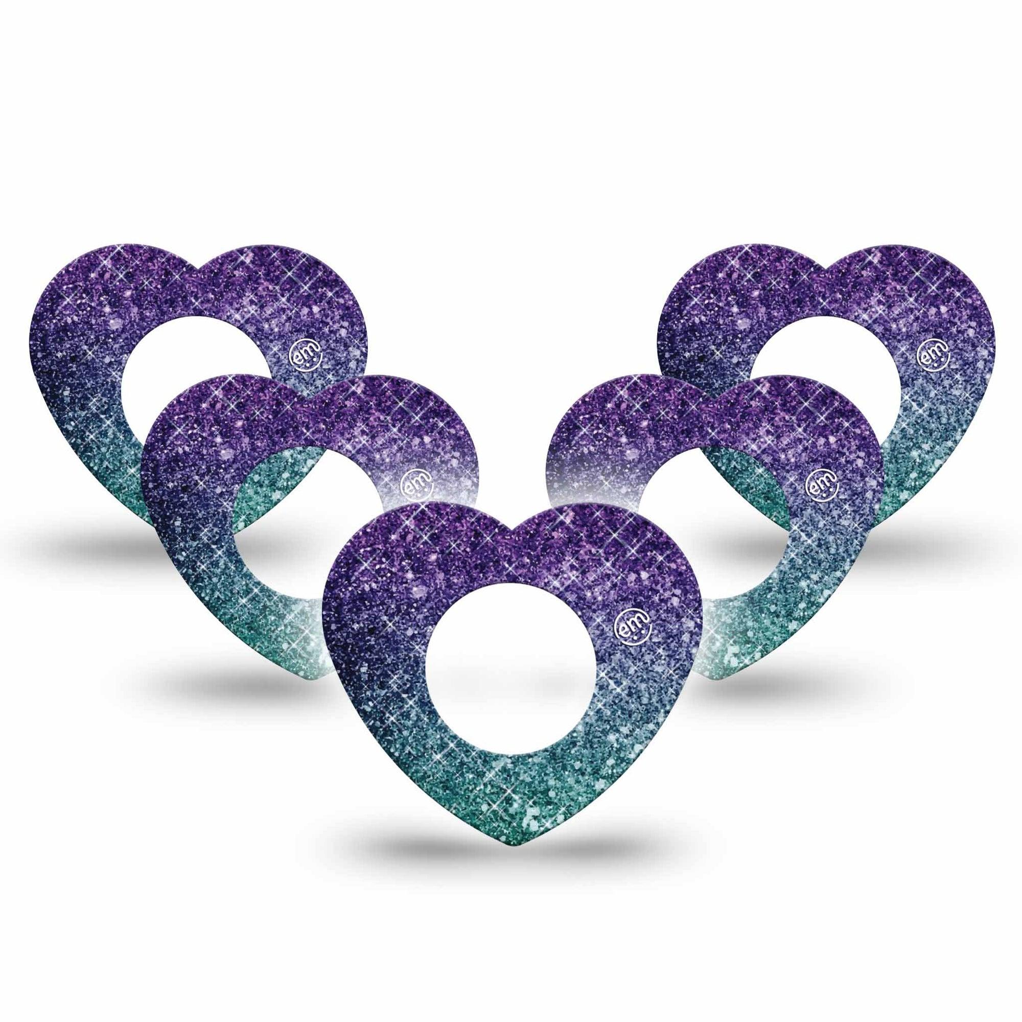 ExpressionMed Glittering Ombre Freestyle Libre 2 and Libre 2 Plus Heart Shape Tape, Abbott Lingo, 5-Pack Tape Radiant Ombre Plaster CGM Design