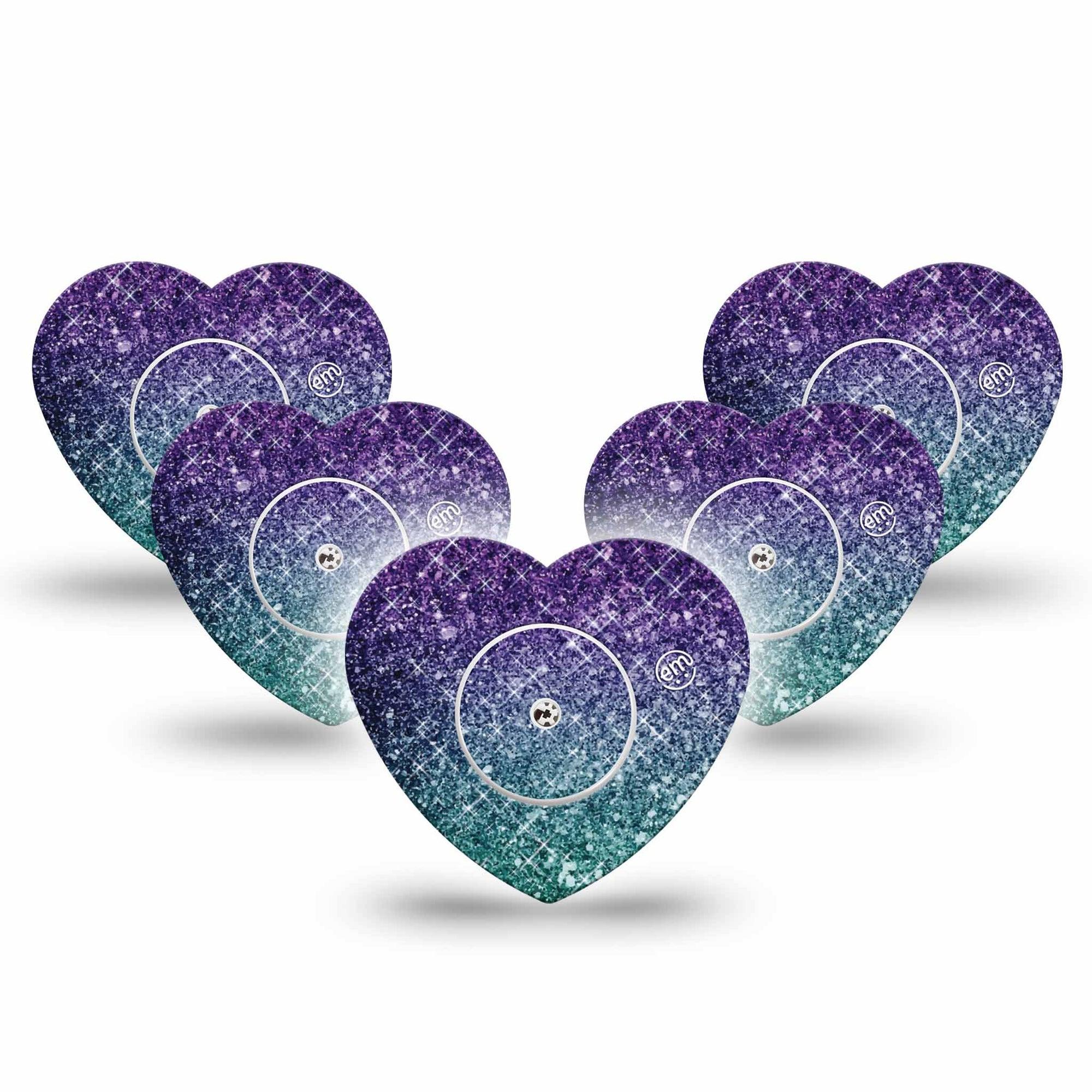 ExpressionMed Glittering Ombre Freestyle Libre 2 and Libre 2 Plus Heart Shape Tape 5-Pack Tape and 5-Pack Sticker Ombre Sparkle Adhesive Patch Continuous Glucose Monitor Design