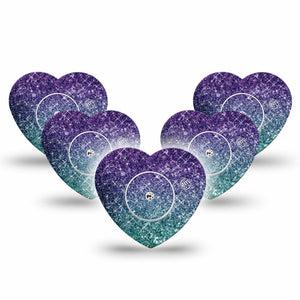 ExpressionMed Glittering Ombre Freestyle Libre 2 and Libre 2 Plus Heart Shape Tape 5-Pack Tape and 5-Pack Sticker Ombre Sparkle Adhesive Patch Continuous Glucose Monitor Design