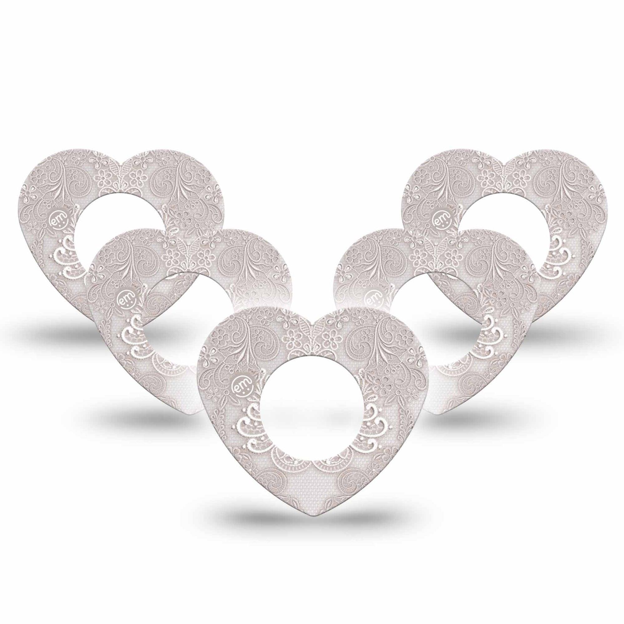 ExpressionMed Vintage Lace Freestyle Libre 2 and Libre 2 Plus Heart Shape Tape, Abbott Lingo, 5-Pack Tape Soft Patterns, Adhesive Patch CGM Design