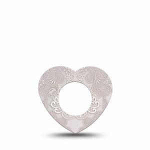 ExpressionMed Vintage Lace Freestyle Libre 2 and Libre 2 Plus Heart Shape Tape, Abbott Lingo,  Single Tape Timeless Fabric, Adhesive Patch CGM Design