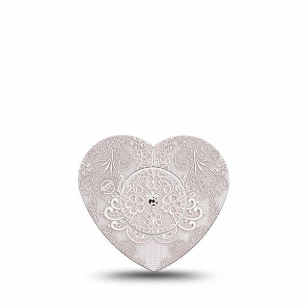 ExpressionMed Vintage Lace Freestyle Libre 2 and Libre 2 Plus Heart Shape Tape, Abbott Lingo, Single Tape and Single Sticker Soft Patterns, Adhesive Patch CGM Design