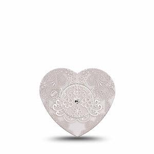ExpressionMed Vintage Lace Freestyle Libre 2 and Libre 2 Plus Heart Shape Tape, Abbott Lingo, Single Tape and Single Sticker Soft Patterns, Adhesive Patch CGM Design