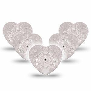 ExpressionMed Vintage Lace Freestyle Libre 2 and Libre 2 Plus Heart Shape Tape, Abbott Lingo, 5-Pack Tape and 5-Pack Sticker Soft Patterns, Adhesive Patch CGM Design