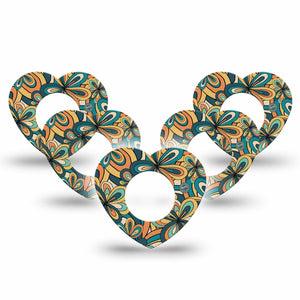 ExpressionMed 70s Vintage Freestyle Libre 2 Heart Shape Tape, Abbott Lingo, 5-Pack Timeless Trends Adhesive Patch CGM Design
