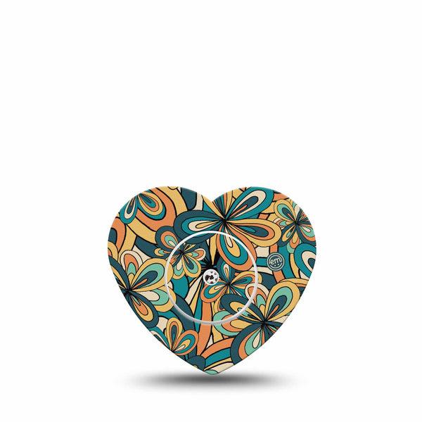 ExpressionMed 70s Vintage Freestyle Libre 2 Heart Shape Tape, Abbott Lingo, 5-Pack Timeless Trends Adhesive Patch CGM Design with center sticker