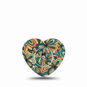 ExpressionMed 70s Vintage Freestyle Libre 2 Heart Shape Tape, Abbott Lingo, 5-Pack Timeless Trends Adhesive Patch CGM Design with center sticker