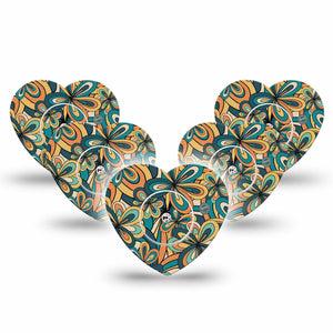 ExpressionMed 70s Vintage Freestyle Libre 2 Heart Shape Tape, Abbott Lingo, 5-Pack Timeless Trends Adhesive Patch CGM Design with center stickers