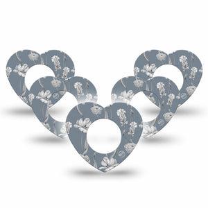 ExpressionMed Muted Petals Freestyle Libre 2 and Libre 2 Plus Heart Shape Tape, Abbott Lingo, 5-Pack Tape Soft Petals, Adhesive Patch CGM Design