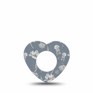 ExpressionMed Muted Petals Freestyle Libre 2 and Libre 2 Plus Heart Shape Tape, Abbott Lingo, Single Tape Pale Roses, Adhesive Patch CGM Design