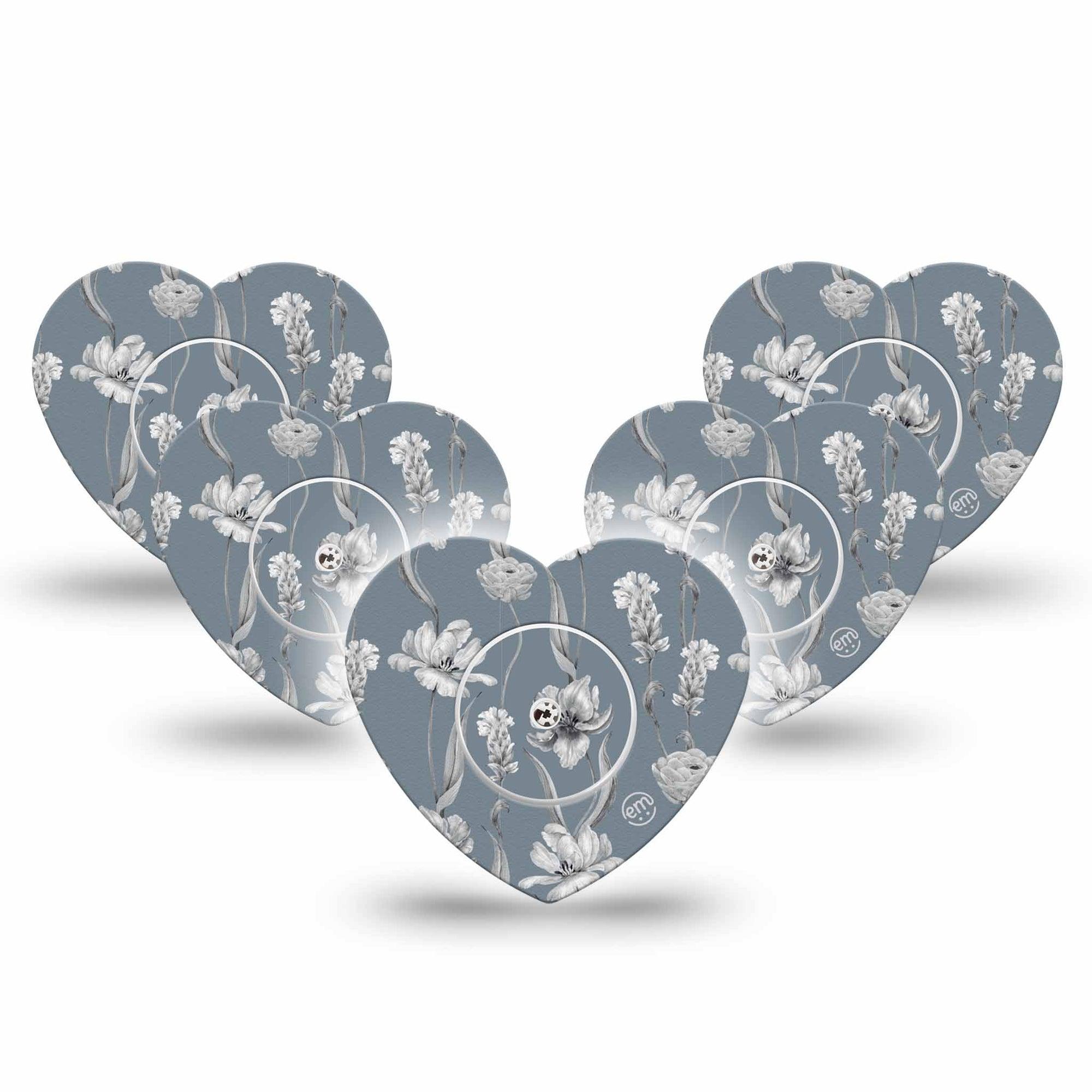 ExpressionMed Muted Petals Freestyle Libre 2 and Libre 2 Plus Heart Shape Tape, Abbott Lingo, 5-Pack Tape and 5-Pack Sticker Pale Roses, Adhesive Patch CGM Design