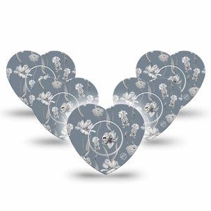 ExpressionMed Muted Petals Freestyle Libre 2 and Libre 2 Plus Heart Shape Tape, Abbott Lingo, 5-Pack Tape and 5-Pack Sticker Pale Roses, Adhesive Patch CGM Design