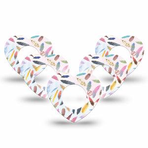 ExpressionMed Feathers Freestyle Libre 2 and Libre 2 Plus Heart Shape Tape, Abbott Lingo, 5-Pack Tape Fluffy Quills, Adhesive Patch CGM Design