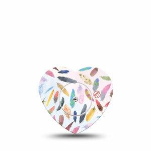 ExpressionMed Feathers Freestyle Libre 2 and Libre 2 Plus Heart Shape Tape, Abbott Lingo, Single Tape and Single Sticker Fluffy Quills, Adhesive Patch CGM Design