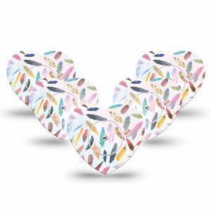 ExpressionMed Feathers Freestyle Libre 2 and Libre 2 Plus Heart Shape Tape, Abbott Lingo,  5-Pack Tape and 5-Pack Sticker Smooth Feathers, Adhesive Patch CGM Design