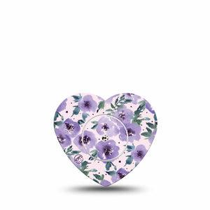 ExpressionMed Flowering Amethyst Freestyle Libre 2 Heart Shape Single Purple Blooms Overlay Patch CGM Design, Abbott Lingo with center sticker