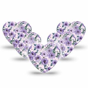 ExpressionMed Flowering Amethyst Freestyle Libre 2 Heart Shape 5-Pack Amethyst Bouquet Overlay Patch CGM Design, Abbott Lingo wtih center stickers