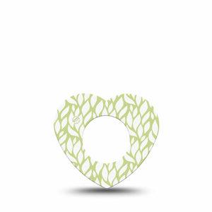 ExpressionMed Sage Greens Freestyle Libre 2 and Libre 2 Plus Heart Shape Tape, Abbott Lingo, Single Tape Botanical Leaves, Adhesive Patch CGM Design