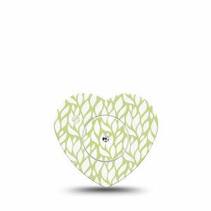 ExpressionMed Sage Greens Freestyle Libre 2 and Libre 2 Plus Heart Shape Tape, Abbott Lingo, Single Tape and Single Sticker Botanical Leaves, Adhesive Patch CGM Design