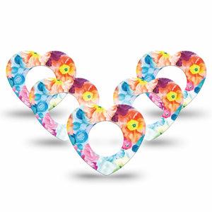 ExpressionMed Watercolor Poppies Freestyle Libre 2 Heart Shape 5-Pack Tape Overlay Patch CGM Design, Abbott Lingo
