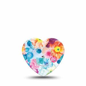 ExpressionMed Watercolor Poppies Freestyle Libre 2 Heart Shape Single Tape and Sticker Overlay Patch CGM Design, Abbott Lingo