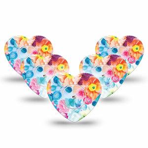 ExpressionMed Watercolor Poppies Freestyle Libre 2 Heart Shape 5-Pack Tape and 5-Pack Sticker Overlay Patch CGM Design, Abbott Lingo