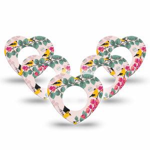 ExpressionMed Yellow Finch Freestyle Libre 2 and Libre 2 Plus Heart Shape Tape, Abbott Lingo,  5-Pack Tape Finch Singing, Adhesive Patch CGM Design
