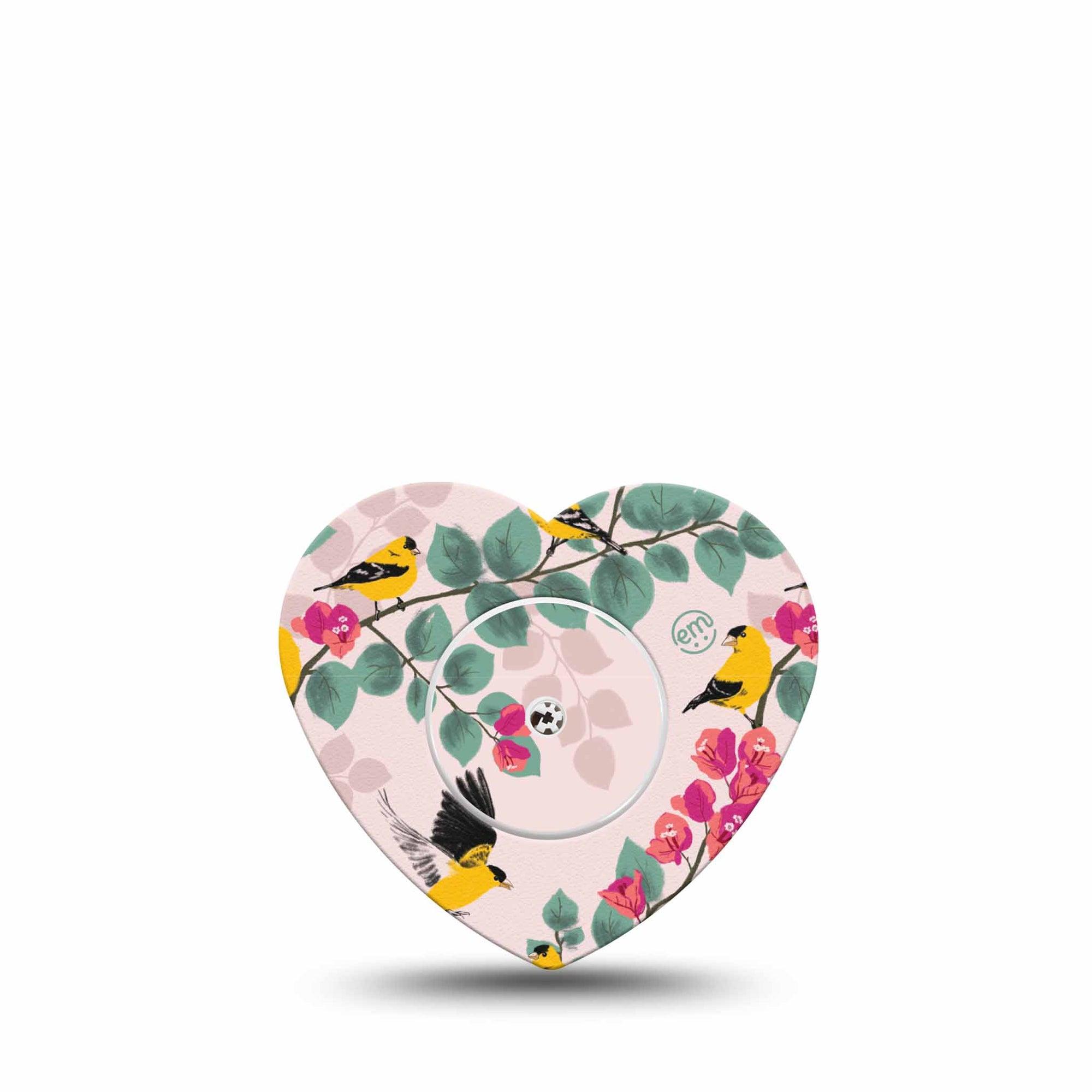 ExpressionMed Yellow Finch Freestyle Libre 2 and Libre 2 Plus Heart Shape Tape, Abbott Lingo, Single Tape and Single Sticker Golden Plumage, Adhesive Patch CGM Design