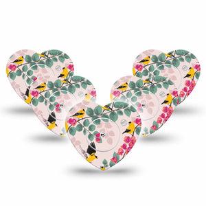 ExpressionMed Yellow Freestyle Libre 2 and Libre 2 Plus Heart Shape Tape, Abbott Lingo,  5-Pack Tape and 5-Pack Sticker Finch Singing, Adhesive Patch CGM Design