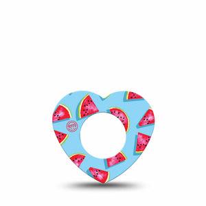 ExpressionMed Watermelon Slices Freestyle Libre 2 Heart Shape Tape, Abbott Lingo, Single Tape Sliced Treat Adhesive Patch CGM Design