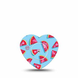 ExpressionMed Watermelon Slices Freestyle Libre 2 Heart Shape Tape, Abbott Lingo, Single Tape Sliced Treat Adhesive Patch CGM Design with center sticker