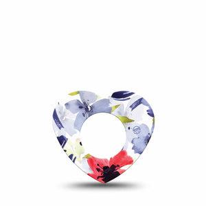 ExpressionMed Red White & Blue Flowers Freestyle Libre 2 Heart Shape Tape, Abbott Lingo, Single Tape American Flora Adhesive Patch CGM Design