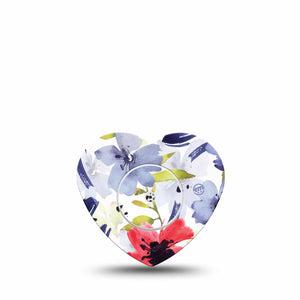 ExpressionMed Red White & Blue Flowers Freestyle Libre 2 Heart Shape Tape, Abbott Lingo, Single Tape American Flora Adhesive Patch CGM Design with center sticker