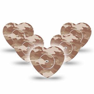 ExpressionMed Desert Camo Freestyle Libre 2 Heart Shape Tape, Abbott Lingo, 5-Pack Tape and 5-Pack Sticker Dune Texture Adhesive Patch CGM Design
