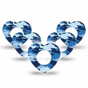 ExpressionMed Blue Camo Freestyle Libre 2 and Libre 2 Plus Heart Shape Tape, Abbott Lingo, 5-Pack Tape Cool Camo Plaster CGM Design