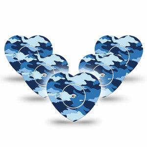 ExpressionMed Blue Camo Freestyle Libre 2 and Libre 2 Plus Heart Shape Tape, Abbott Lingo, 5-Pack Tape and 5-Pack Sticker Camo Print Plaster CGM Design