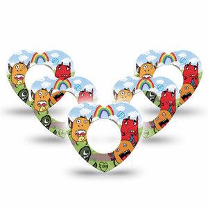ExpressionMed Monsters Freestyle Libre 2 and Libre 2 Plus Heart Shape Tape, Abbott Lingo, 5-Pack Tape Cute Creatures, Adhesive Patch CGM Design