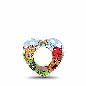 ExpressionMed Monsters Freestyle Libre 2 and Libre 2 Plus Heart Shape Tape, Abbott Lingo,  Single Tape Furry Creatures,  Adhesive Patch CGM Design