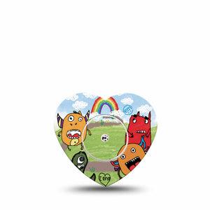 ExpressionMed Monsters Freestyle Libre 2 and Libre 2 Plus Heart Shape Tape, Abbott Lingo, Single Tape & Single Sticker Playful Beasts,  Adhesive Patch CGM Design