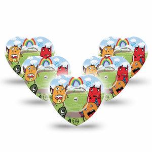 ExpressionMed Monsters Freestyle Libre 2 and Libre 2 Plus Heart Shape Tape, Abbott Lingo,  5-Pack Tape & 5-Pack Sticker Furry Creatures,  Adhesive Patch CGM Design