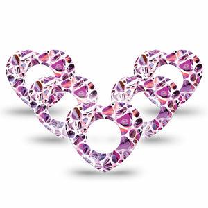 ExpressionMed Purple Pebbles Freestyle Libre 2 and Libre 2 Plus Heart Shape Tape, Abbott Lingo, 5-Pack Tape Shimmering Stones, Adhesive Patch CGM Design